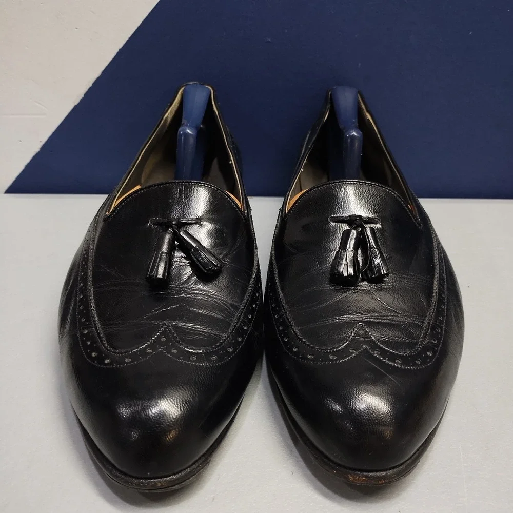 Florsheim Wingtip Loafers Mens US 10EEE Black Tassel Pointed Toe Comfort Slip On